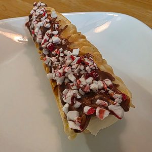 Christmas Creme Pizzelles - Chocolate Dipped, Crushed Peppermint Candy, Buttercream Stuffing